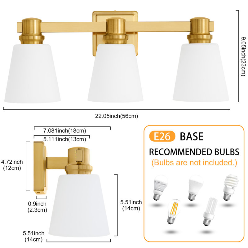 Luminaire de meuble-lavabo avec abat-jour opale Parker, Doré, 3