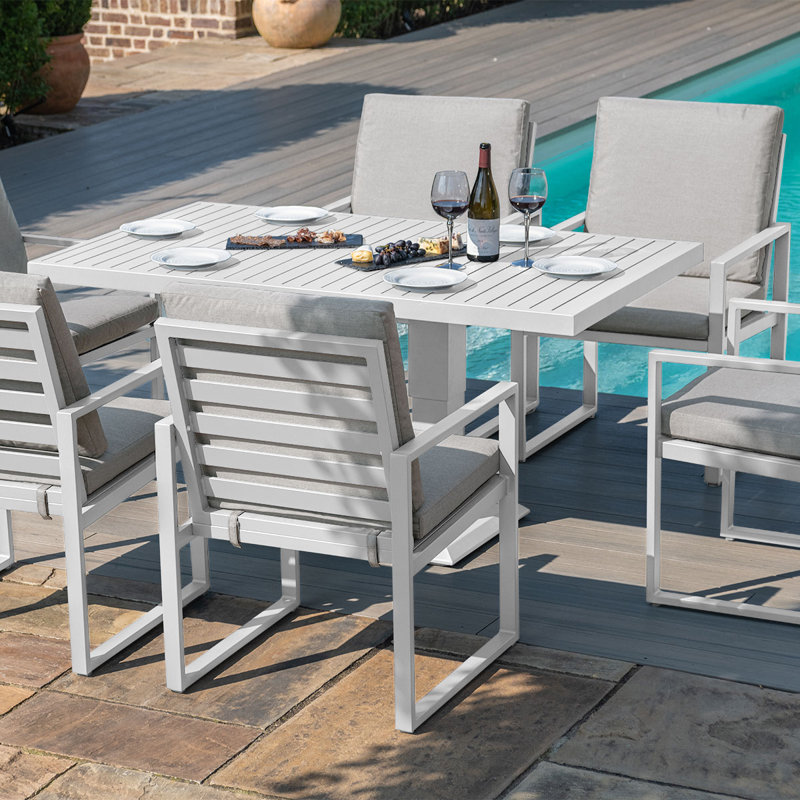Faiha 6 Seat Rectangular Aluminium Dining Set - with Rising Table - White