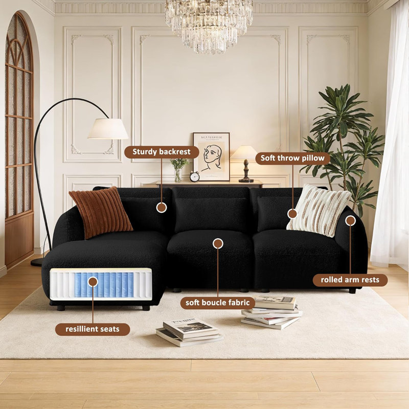 Canapé modulaire en forme de L 101 po avec repose-pieds amovible Pinsolide, Black