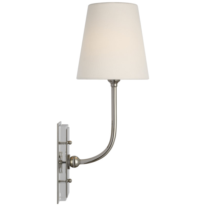 Thomas O'Brien Hulton 17" Cordless Single Sconce with Linen Shade, Polished Nickel