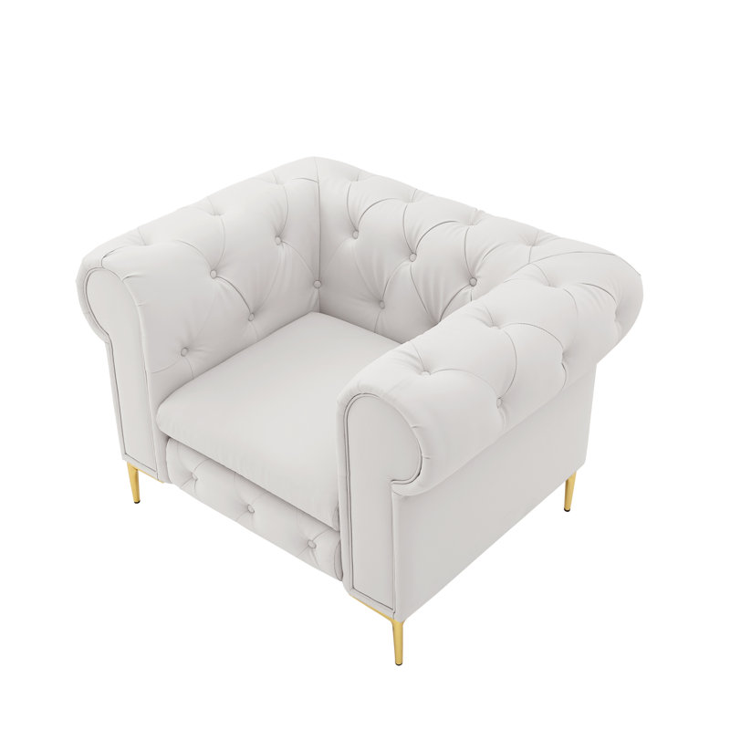 Fauteuil Chesterfield 34 po, Simili cuir blanc