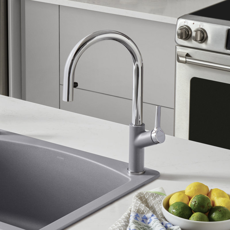 Urbena Pull-Down Dual-Spray Kitchen Faucet, Metallic Gray/Chrome