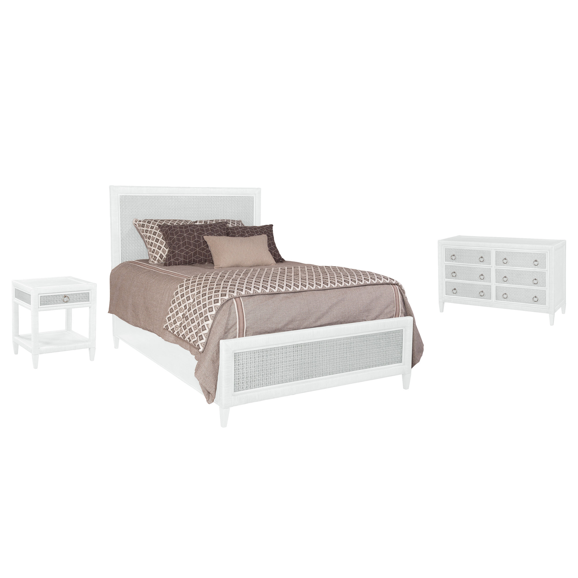 Monterey Bedroom Set, Frost White, 5 Pcs. Bed, Nightstand, 2 Dressers, Mirror, Queen