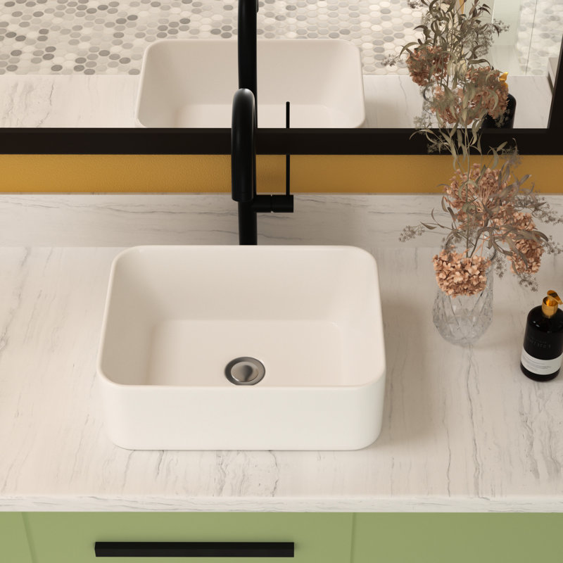 Lavabo vasque en céramique blanche 16 po x 12 po pour salle de bain - moderne, teinté, comptoir blanc moderne, installation