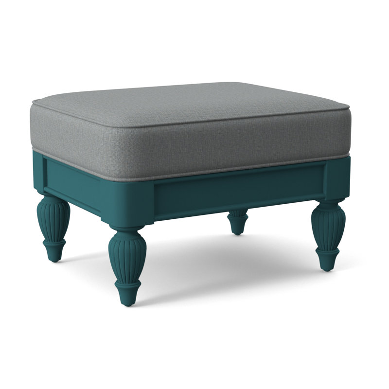 Grand View Ottoman, Light Blue Performance Fabric; 0851-55, Antique Black Finish