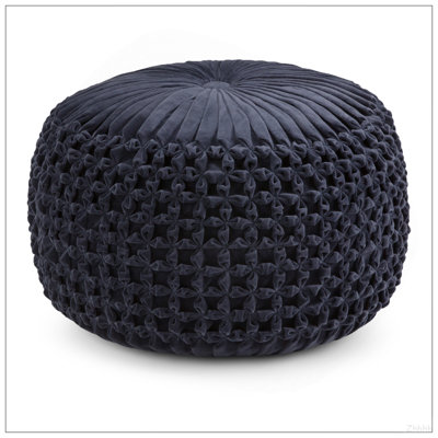 Pouf rond en velours bleu marine Renee