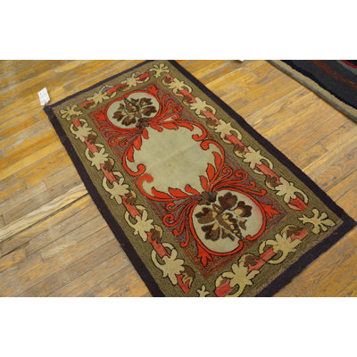 Rare Antique Artistic Art Nouveau Design American Hooked Folk Art Rug