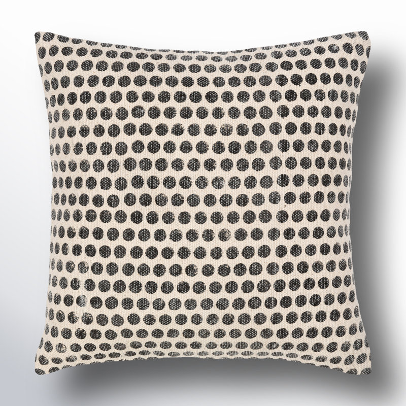 Oreiller carré en coton Zetta, 18 po x 18 po, Housse de coussin seulement - sans coussin, Beige clair / Noir