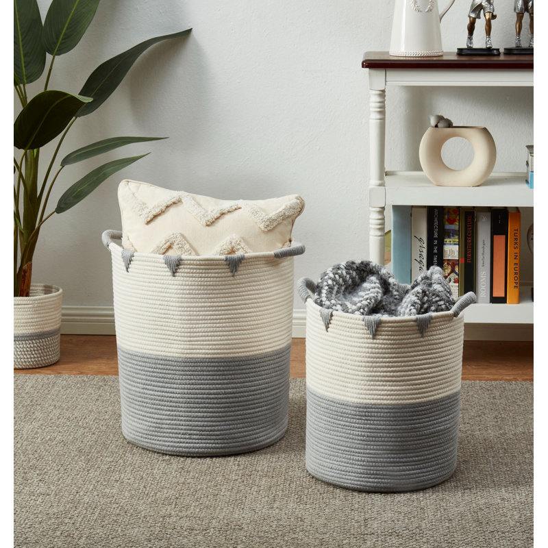 Ensemble de paniers en tissu, H 17,7 po x l 14,6 po x P 14,6 po, 1, Gris, ivoire, blanc