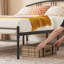 Structure de lit Base de matelas plateforme en métal avec tête de lit Pied de lit à lattes en acier / Aucun sommier requis / Assemblage facile, noir-1900428544