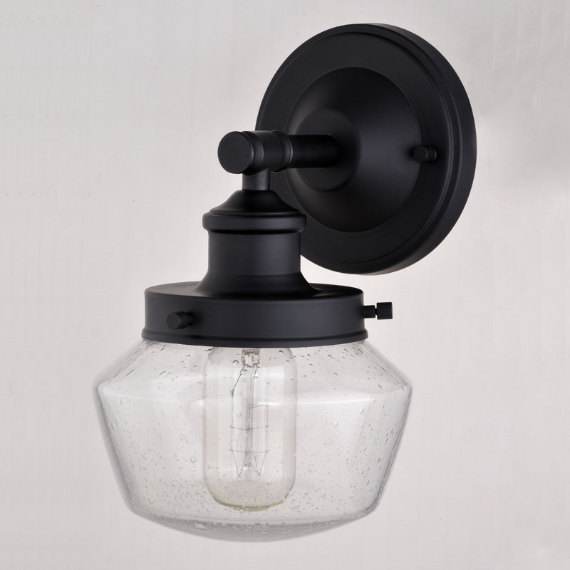 Applique murale d'extérieur en noir mat à 1 lumière H 9,5 po Enmore fabriquée en acier durable, abat-jour en verre bullé transparent, compatible avec les DEL, à utiliser pour une porte d'entrée de patio ou de garage