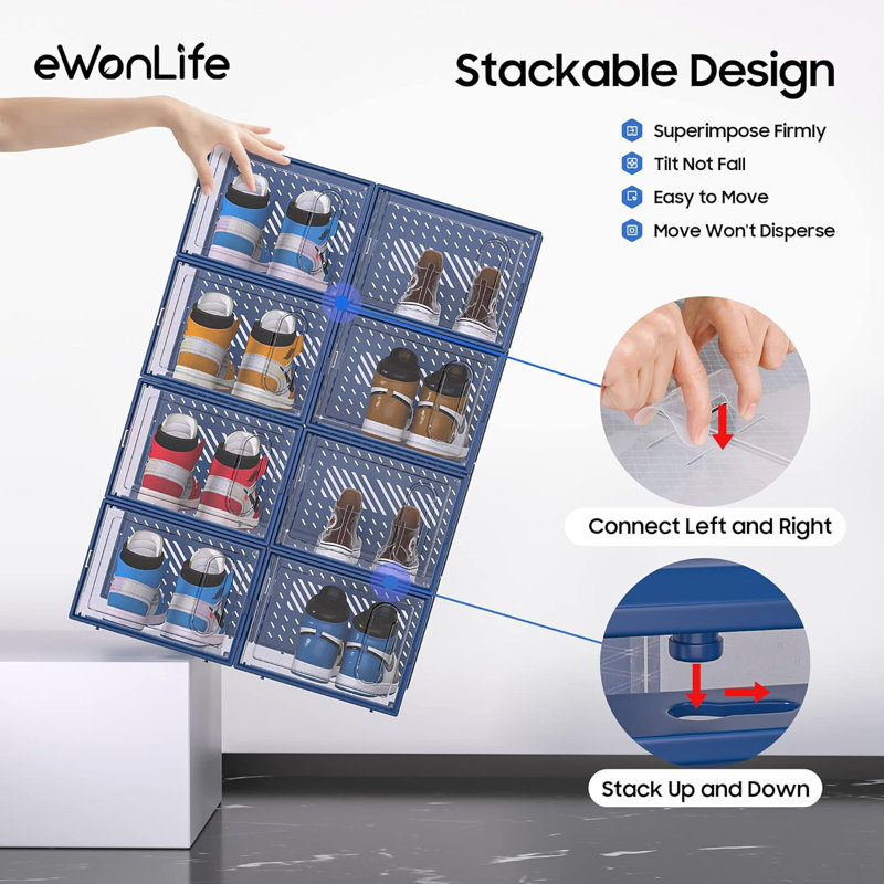 Grand grand range-chaussures en plastique transparent avec porte magnétique, boîte de rangement empilable pour placard, vestibule et dessous de lit, paquet de 12