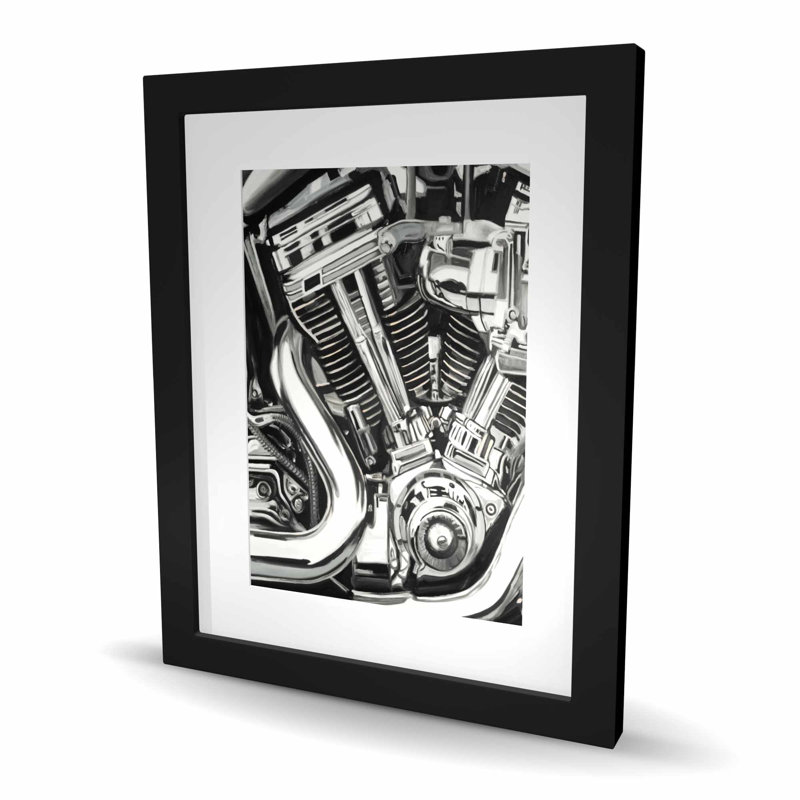 Mécanisme d'une moto - décor encadré noir et blanc, H 20 po x l 16 po
