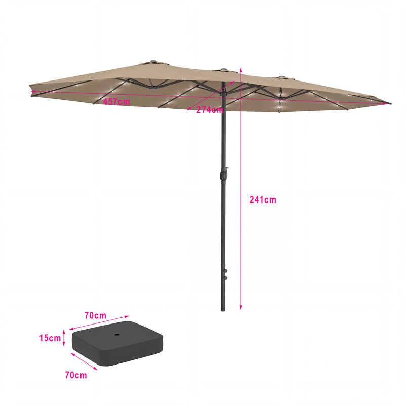 460cm Wide Double-sided Garden Parasol With Cross Base - 15ft Extra Large Market Umbrella With 90kg Anchoring Sandbags - Brown