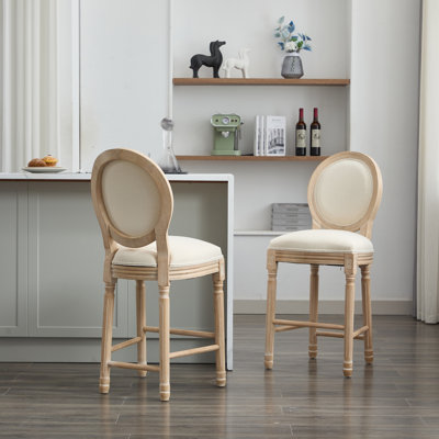 De 2 tabourets de bar en bois massif, attrait campagnard français. Siège rembourré doux. Fabrication, repose-pieds réglable. Beige, 42,46 po Haute. Attrayant et 2, Grace. Des sièges pour le plaisir. Et. Élégant et décontracté.