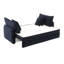 Canapé modulaire en velours bleu avec canapé-lit et options de rangement pratiques