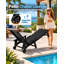 Chaise longue d'extérieur de 80 pouces, résistante aux intempéries, en silicone HIPS, avec porte-gobelet et accoudoirs, idéale pour la plage, la piscine ou la terrasse. Couleur : noir.-139745869-118047609