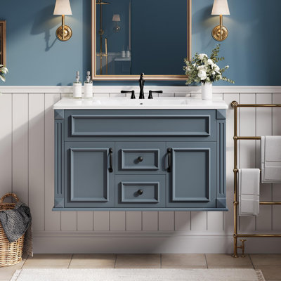 36" Multifunctional Storage Wall-Mounted Vanity with Sink, 2 Drawers and Soft-Close Doors