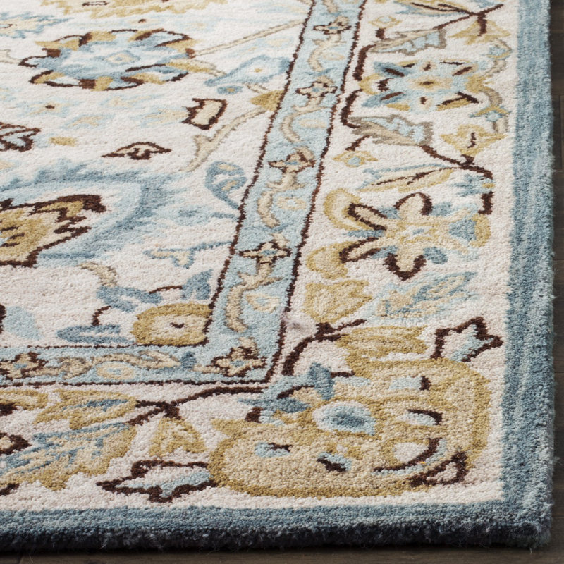 Handmade Tufted Blue Wool Round Area Rug, 24"
