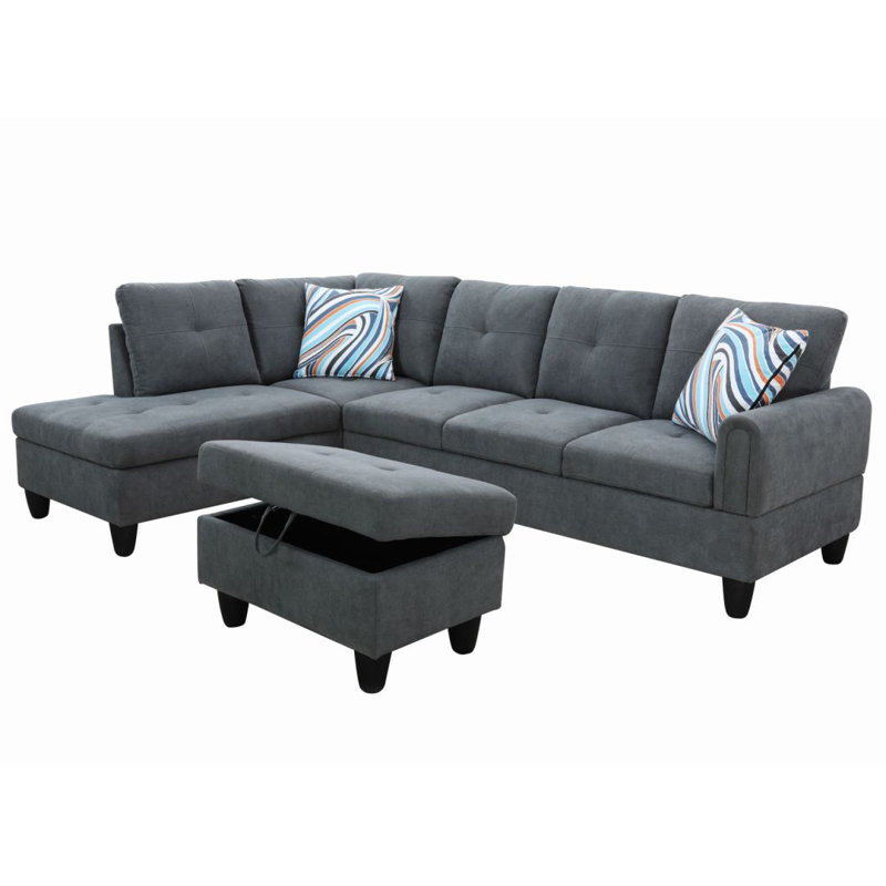 Jacksmith Upholstered Sectional, Left Hand Facing, Dark Gray 100% Linen