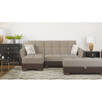 PrimeNest SkyHaven Collection Upholstered Convertible Chaise Lounge with Storage