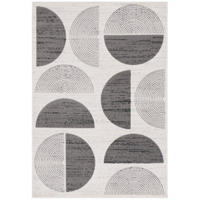 Tuy Temple Bcf/Jute/Latex/Overlock Geometric Rug in Ivory/Grey