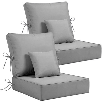 Outdoor Chair Cushions 24 x 24  x 6  Inch, Outdoor Replacement Cushion Set of 2, Back & Seat Patio Cushions for Outdoor Furniture,  Weather Resistant Patio Chair Cushions with Removable Cover and Straps, Gray