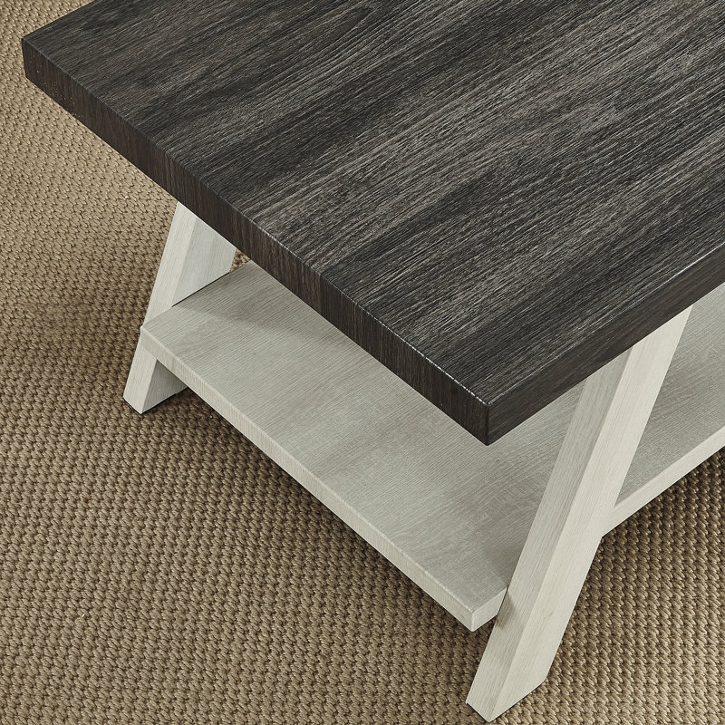Table de bout contemporaine en bois bicolore gris anthracite et beige, H 23 po x l 22 po x P 24 po, Gris anthracite / beige