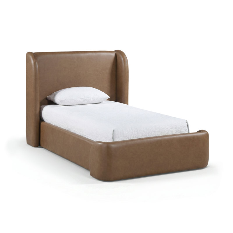 Lit tapissier en cuir Diorio Vegan, Simple, Brown Vegan Leather