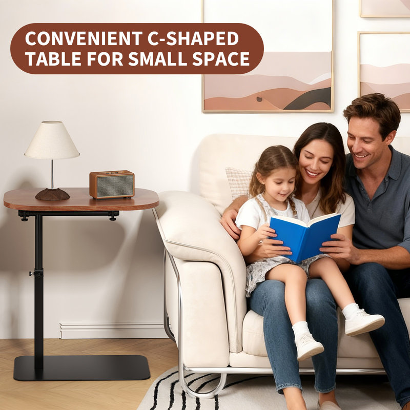 Table de bout à hauteur réglable minimaliste, plateau de canapé de table d'appoint pour support pivotant à 360 ° pour canapé pour fauteuil inclinable, petites tables de chevet en forme de c pour lit d'hôpital Couch Bedside