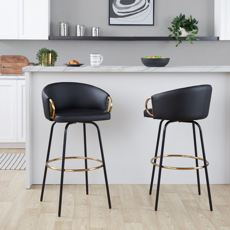 Tabouret de bar et de comptoir Laurenzio, Bar Stool (30” Seat Height), Noir, noir, noir, noir, Black/Gold