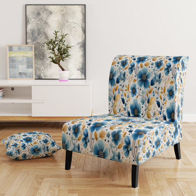 Watercolor Whimsy Blue Floral Melody - Upholstered Farmhouse Slipper Chair, Rustic Floral Accent Chair