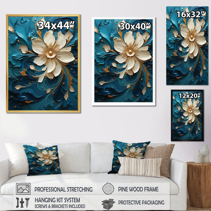 Impression sur toile florale Majestic Motion Teal Spiral II_106112, H 40 po x l 30 po x P 1,5 po, Toile tendue