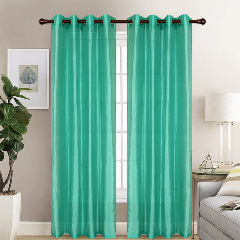 Diredra Polyester Semi-Sheer Curtains, Turquoise