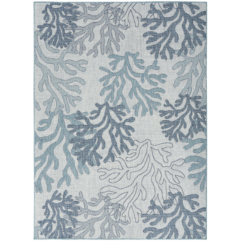 Tapis bleu / gris en polypropylène tissé à la machine Rectangle Alna, Rectangle 5 pi x 7 pi