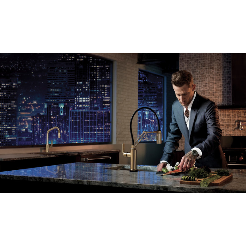 Litze® Pull-Down Faucet with Angled Spout and Industrial Handle, Stainless