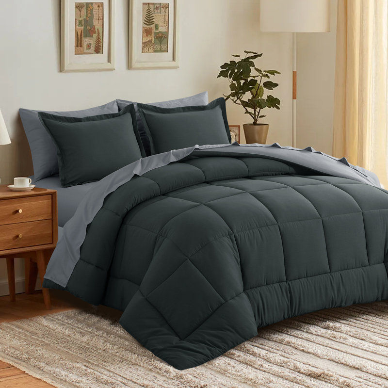 Ensemble d'édredon en microfibre 5/7-pièces , Édredon de grande taille et 6 pièces supplément, Gris foncé / Gris pâle