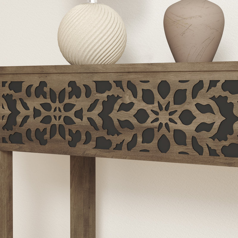 Ariba Traditional 43.3" W Decorative Cutout Entryway Console Table, Knotty Oak
