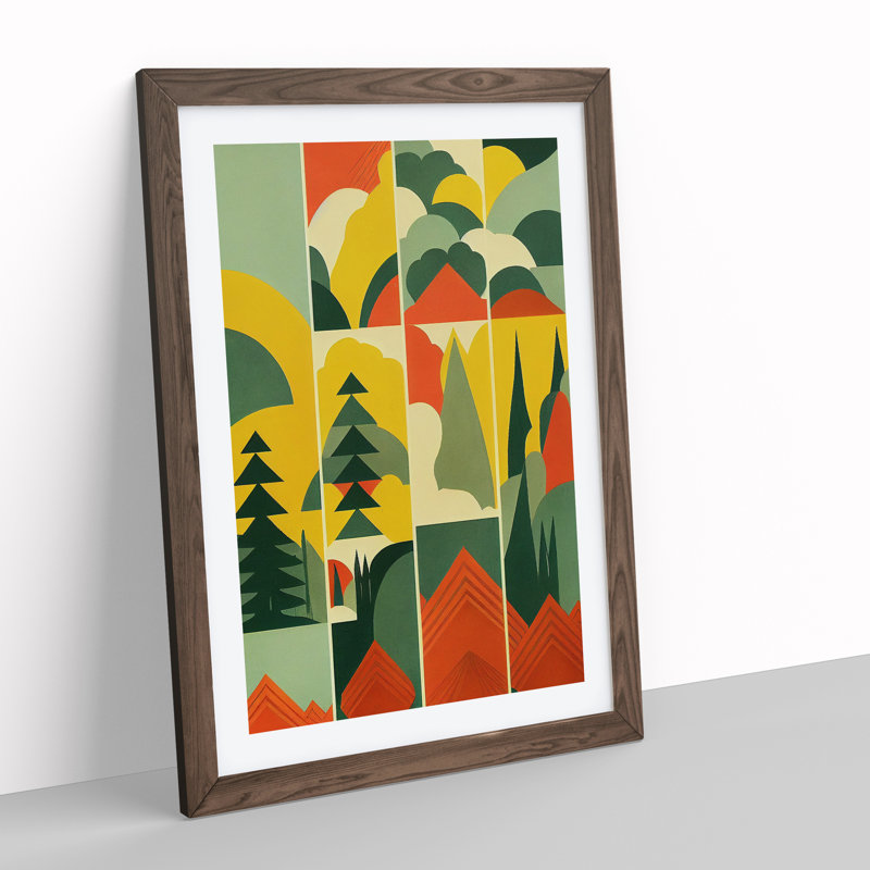 Retro Forest - Framed Print, 46cm H x 34cm W x 2cm D, Brown Framed
