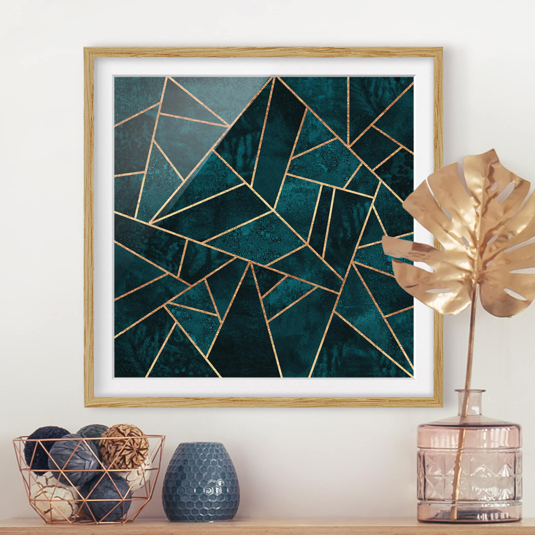 Gerahmter Grafikdruck Dark Turquoise with Gold