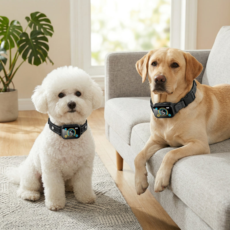 Ensemble de 2 colliers anti-aboiements, dispositif anti-aboiements intelligent pour grands et petits chiens, collier de dressage rechargeable ultra-léger avec vibreur sonore, sensibilité 5, noir