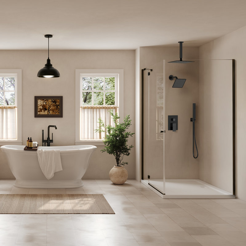 Pressure Balanced 10" Rainfall Shower System, Dual Rain Shower Heads with Rough-In Valve, Matte Black
