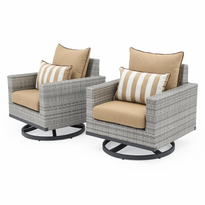 Milo Motion 4 Piece Rattan Sunbrella Sofa Set with Cushions, Maxim Beige Sunbrella®, Gray