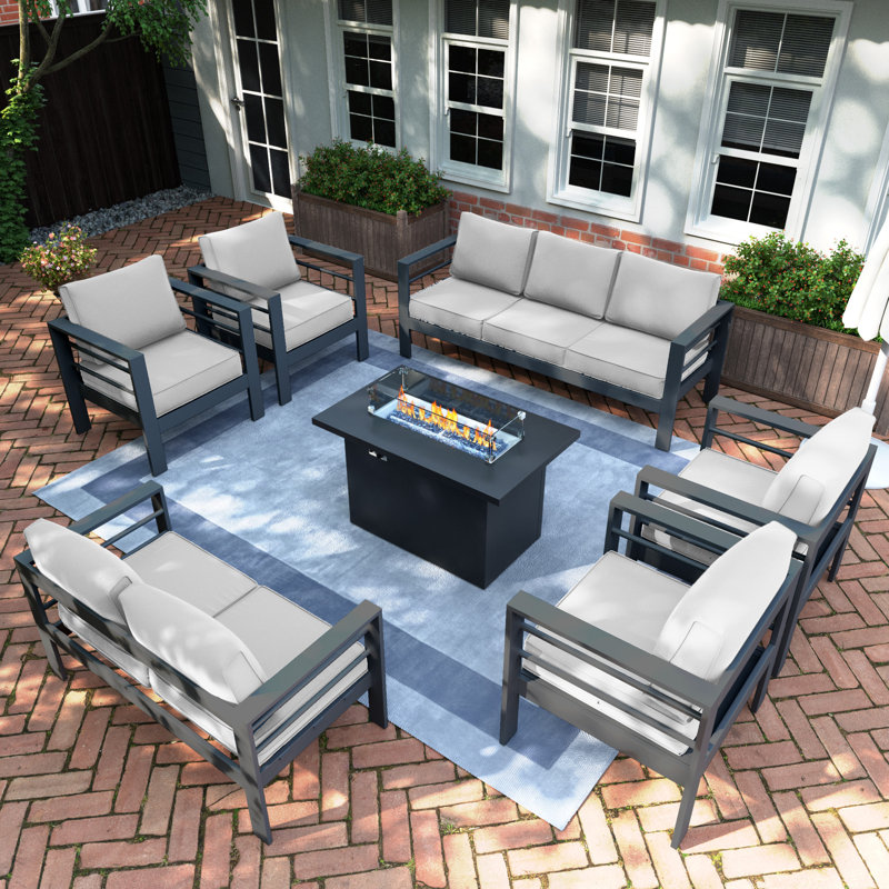 9 - Person Patio Conversation Set with Cushions, Light Gray, Dark Gray