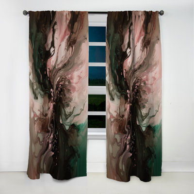 Rideau occultant en velours rose et vert Inner Worlds of Marble II - 1 panneaux