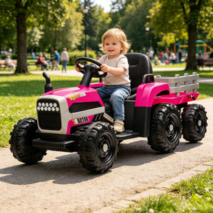 24V Kids Ride On Tractor With Trailer, Electric Power Ride On Toy Car avec télécommande