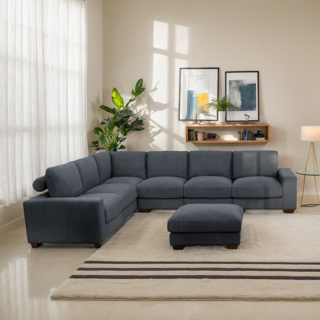 Ainehome Furniture KCG- 123" Dark Grey Corduroy 7-Piece Sofa Sectionals ...