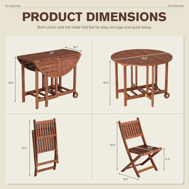 Ensemble de patio pliable en bois d'acacia, Brun