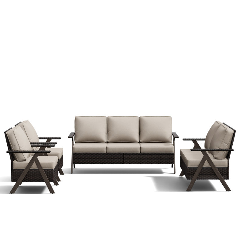 Ensemble de conversation d'extérieur en rotin 4 pièces avec coussins, Beige