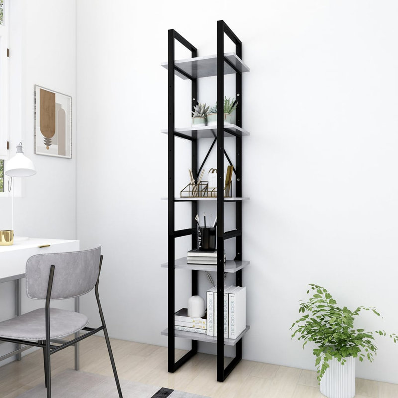 Bibliothèque Canne en bois d'ingénierie, Gris béton, (3 tablettes) H 41,3 po x l 15,7 po x P 11,8 po